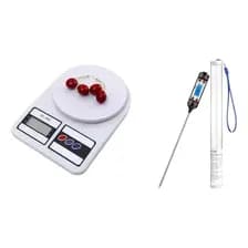 Pack Balanza Digital Tara 1gr Hasta 10kg + Termometro Cocina Alimentos Digital Precision Carnes Chocolate - Hogar Y Pastelería Moderna Portátil Con Pantalla Led Lcd