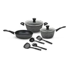 Baterias De Cocina Kanji Gourmet 9 Piezas Antiadherente Mármol Negro