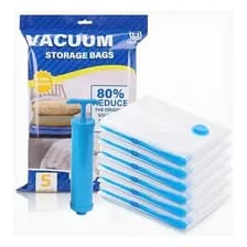 Set X5 Bolsas Al Vacio 80x60 Cm Con Bomba Manual Para Guardado Organizador De Ropa Valija Viaje Ahorro Espacio Compresión Hermética Plástico Resistente Reutilizable Hogar Levys Bazar Transparente