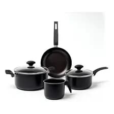 Bateria Cocina Borgen 6 Piezas Antiadherente Cacerola Sartén Color Gris Oscuro