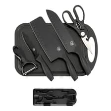 Kit X7 Cuchillos Cuk By Gadnic Cocina Acero Inoxidable Juego Cocina Soporte Tijera Multiuso Negro