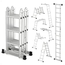 Escalera Multifunción De Aluminio Plegable Articulada 4x3 12 Escalones Reforzada 150kg 3,45 Metros Plateado