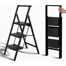 Escalera Plegable De Hierro 3 Escalones Reforzada Hogar Negro