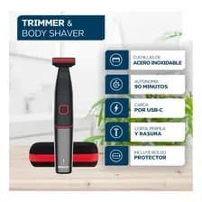 Corta Barba Philco Sport Rostro Y Cuerpo Inalámbrica Con Estuche Negro