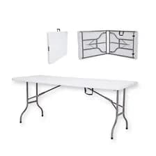Mesa Plegable 180cm Interior Exterior Fácil Transporte Color Blanco
