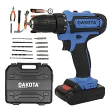 Taladro Destornillador Inalámbrico Dakota 21v + Batería + Set Herramientas Hogar Azul