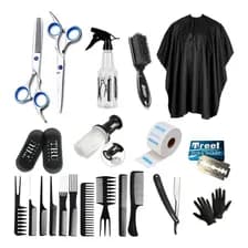 Kit Tijeras Barbería Mozku Acero Inoxidable Con Navaja Peines Capa Y Accesorios