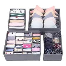 Set X4 Organizadores De Cajones Para Ropa Interior En Tela Con Cierre Plegables Pack De 4 Divisores Multifuncion Para Calcetines Medias Y Lenceria Organizacion Y Espacio Levys Bazar Gris