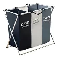 Cesto Canasto Simple Triple Laundry Ropa Sucia Tela-aluminio Color Tricolor