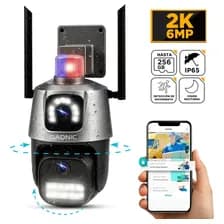 Cámara De Seguridad Dual Gadnic P1-qq4 Seguimiento Automático Sirena Resolución Hd Visión Nocturna Ip65 Resistente App Movil Negro