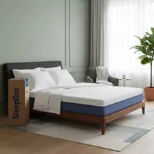 Colchon 2 Plazas Sleepbox Comfort Plus 140x190x25 Con Memory Foam Azul Y Blanco