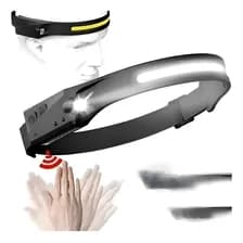 Linterna Frontal Minero Recargable Usb Con Sensor 2 Luces Negro Blanco