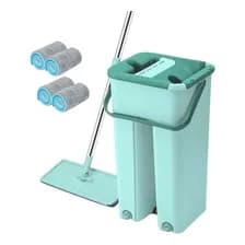 Trapeador Mopa Plana Con Balde Escurridor + 4 Repuestos Verde
