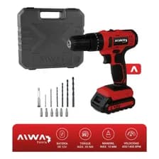 Taladro Atornillador Percutor Inalámbrico Aiwa Mandril 10mm Rojo