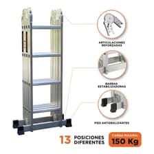 Escalera Articulada Black + Decker 4x4 16 Escalones 150 Kg Profesional Gris