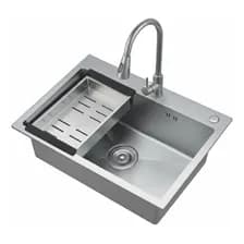 Bacha Pileta Cocina Mesada Simple Grifería Monocomando Acero Color Gris Aira-7045 Neró