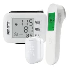 Kit Médico: Oxímetro De Dedo, Tensiómetro Digital Y Termómetro Infrarrojo Para Adultos Y Niños Azul/blanco