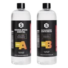 Resina Cristal Epoxi Con Filtro Uv Protección Solar 2 Unidades De 500ml Mezcla 1 A 1 Uso Fácil Transparente