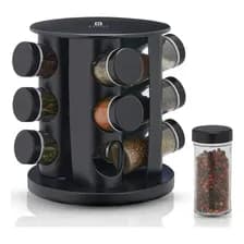 Especiero Condimentero 12 Frascos Acero Cocina Organizador Color Negro Marca Raitot
