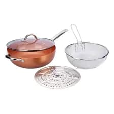 Wok Eternity Copper Cerámica Antiadherente Cobre 30cm 5l Con Tapa