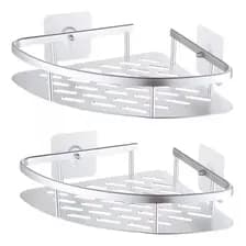 Pack X2 Estantes Repisa Esquineros Para Ducha Baño Autoadhesivos Sin Perforacion Pegatinas Instalacion Rapida Drenaje Rejilla Organizador Higiene Cuidado Personal Levys Bazar Plateado