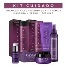 Kit Cuidado Intenso Cabellos Secos Y Castigados Caviar Fidelite Shampoo Acondicionador Mascara Crema + Protector Termico Y Serum Lino Reparacion De Pelo Dañado Y Con Frizz