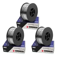 3 Rollos Alambre Flux Soldar Mig Sin Gas 0.8 Mm X 1 Kg Cada Uno Kommberg Plateado