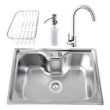 Bacha Cocina Pileta Acero Inox 60cms + Griferia Y Accesorios Color Acero Inoxidable Semimate Con Griferia - Escurridor Y Dosificador De Detergent
