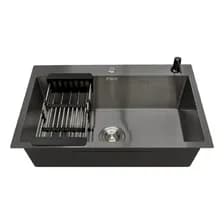 Bacha De Cocina Moderna Acero Inoxidable Pileta Simple Rectangular Fika 70x45x20cm Negra Negro