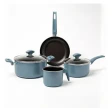 Bateria Cocina Borgen 6 Piezas Antiadherente Cacerola Sartén Color Celeste
