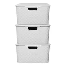 Canasto Organizador Símil Rattan Grande Tecson Lectra Blanco X 3 Unidades