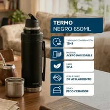 Termo Philco T650 Acero Inoxidable 650 Ml Con Pico Cebador Doble Pared Negro