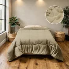 Acolchado Corderito 1 Plaza Y Media 160x220 Abrigado Calidad Premium Beige Lisa
